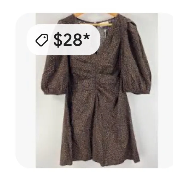 Universal Thread Brown Animal Print Mini Dress Ruched front big puff sleeves NWT - Picture 14 of 16